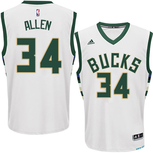 Mens Adidas Milwaukee Bucks 34 Ray Allen Authentic White Home NBA Jersey